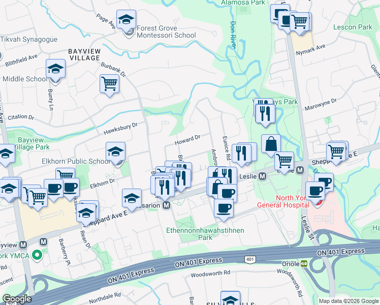 map of restaurants, bars, coffee shops, grocery stores, and more near in Toronto