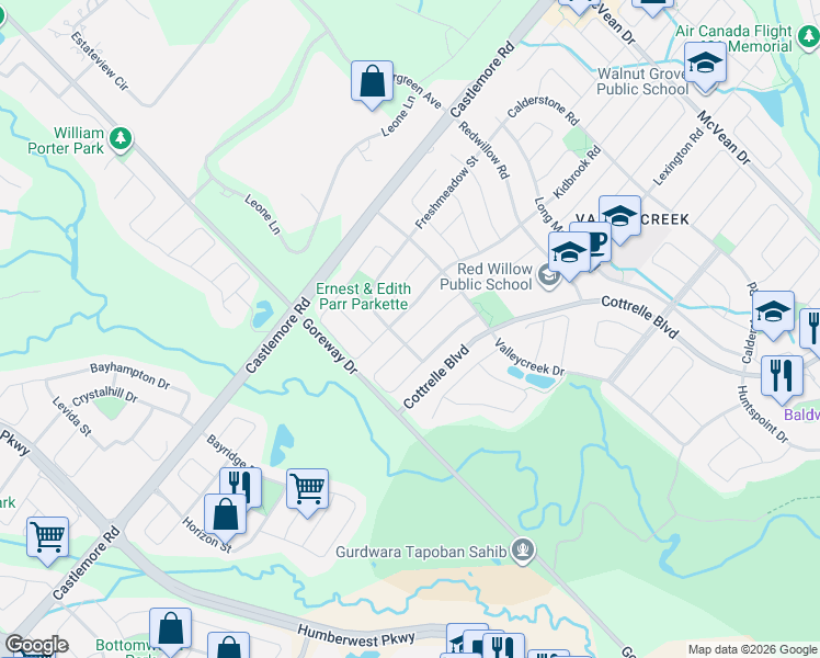 map of restaurants, bars, coffee shops, grocery stores, and more near 70 Princess Valley Crescent in Brampton