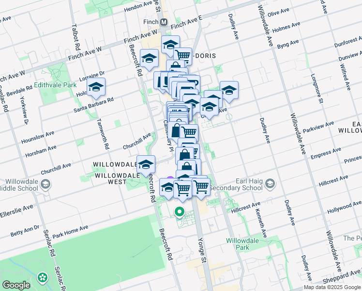 map of restaurants, bars, coffee shops, grocery stores, and more near 5292 Yonge Street in Toronto