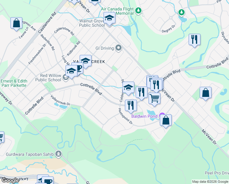 map of restaurants, bars, coffee shops, grocery stores, and more near in Brampton