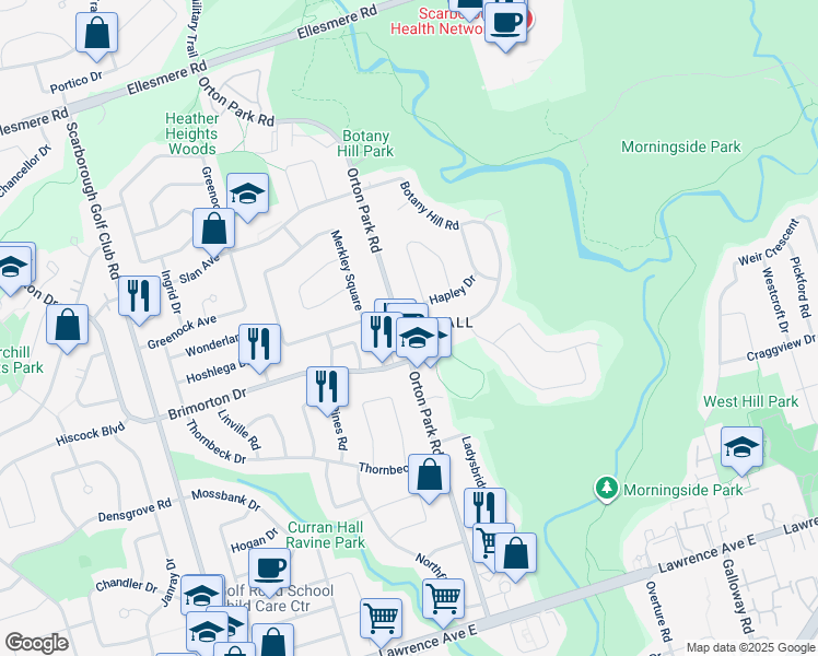 map of restaurants, bars, coffee shops, grocery stores, and more near in Toronto