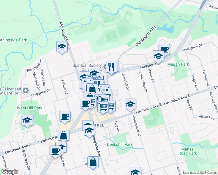 map of restaurants, bars, coffee shops, grocery stores, and more near in Toronto