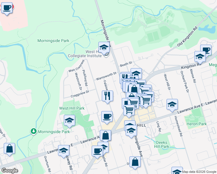map of restaurants, bars, coffee shops, grocery stores, and more near in Toronto