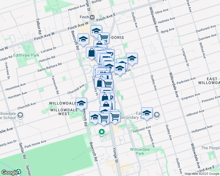 map of restaurants, bars, coffee shops, grocery stores, and more near 26 Norton Avenue in Toronto