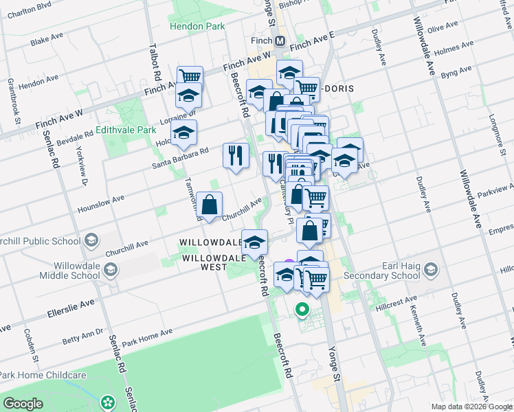 map of restaurants, bars, coffee shops, grocery stores, and more near in Toronto