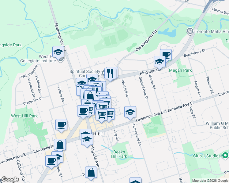 map of restaurants, bars, coffee shops, grocery stores, and more near 36 Eli Shackleton Court in Toronto
