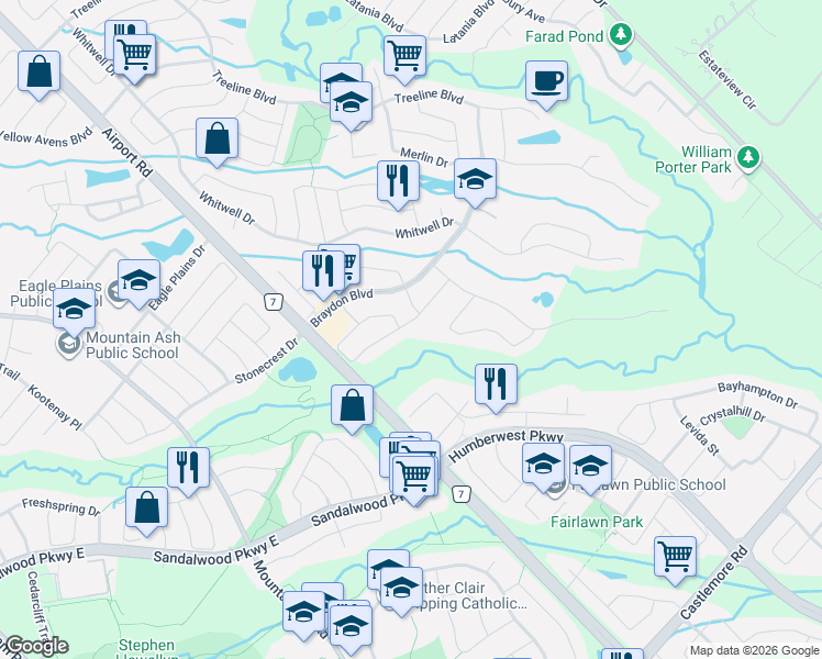 map of restaurants, bars, coffee shops, grocery stores, and more near 27 Sparta Drive in Brampton