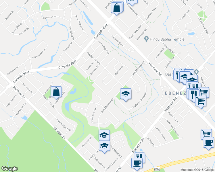 map of restaurants, bars, coffee shops, grocery stores, and more near 26 Trevino Crescent in Brampton
