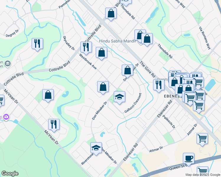 map of restaurants, bars, coffee shops, grocery stores, and more near 6 Whitehouse Crescent in Brampton