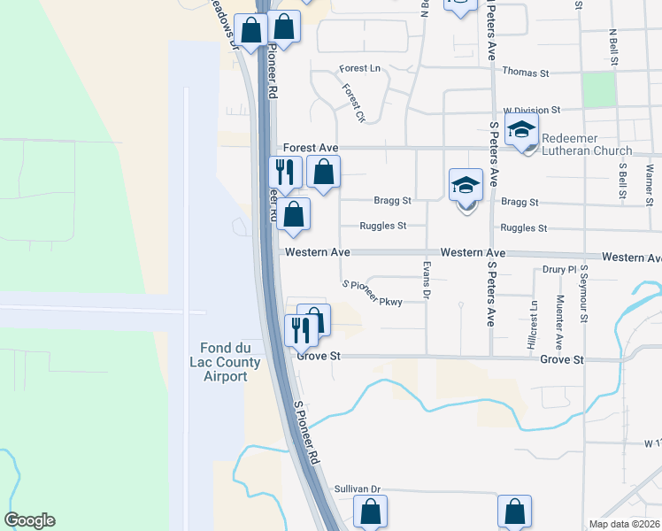 map of restaurants, bars, coffee shops, grocery stores, and more near 846 S Pioneer Pkwy in Fond du Lac