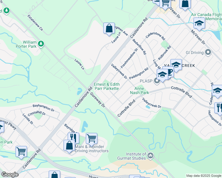 map of restaurants, bars, coffee shops, grocery stores, and more near 21 Summershade Street in Brampton