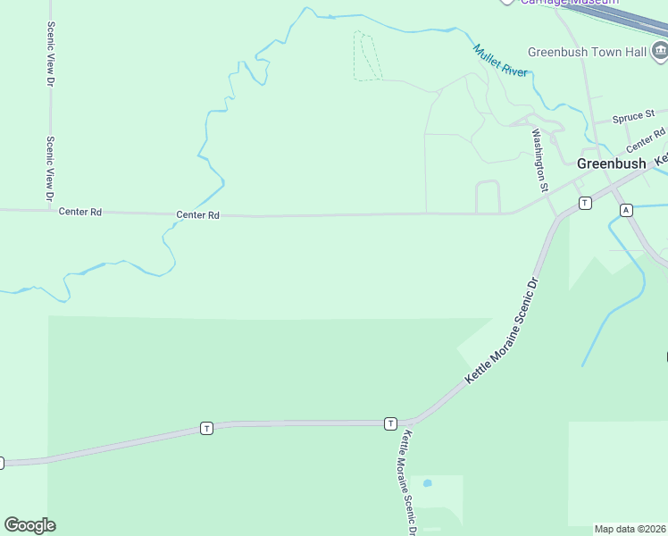 map of restaurants, bars, coffee shops, grocery stores, and more near W8001 Center Road in Glenbeulah