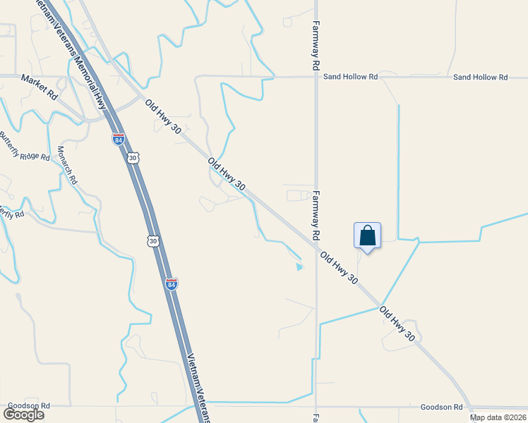 map of restaurants, bars, coffee shops, grocery stores, and more near 27875 Old Highway 30 in Caldwell