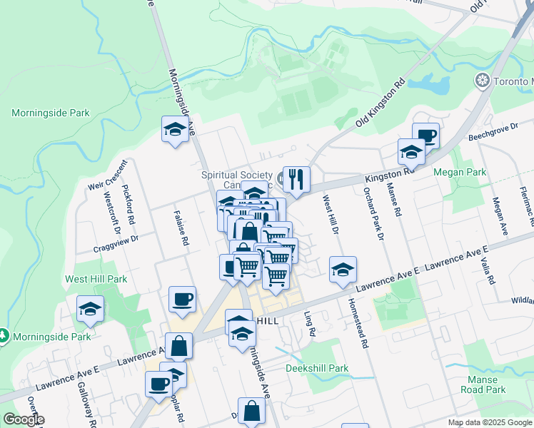 map of restaurants, bars, coffee shops, grocery stores, and more near 4560 Kingston Road in Toronto