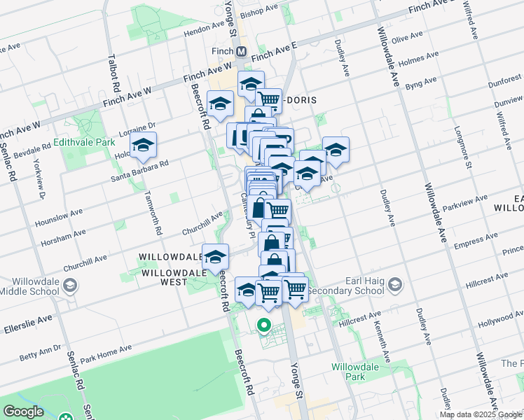 map of restaurants, bars, coffee shops, grocery stores, and more near 5292 Yonge Street in Toronto
