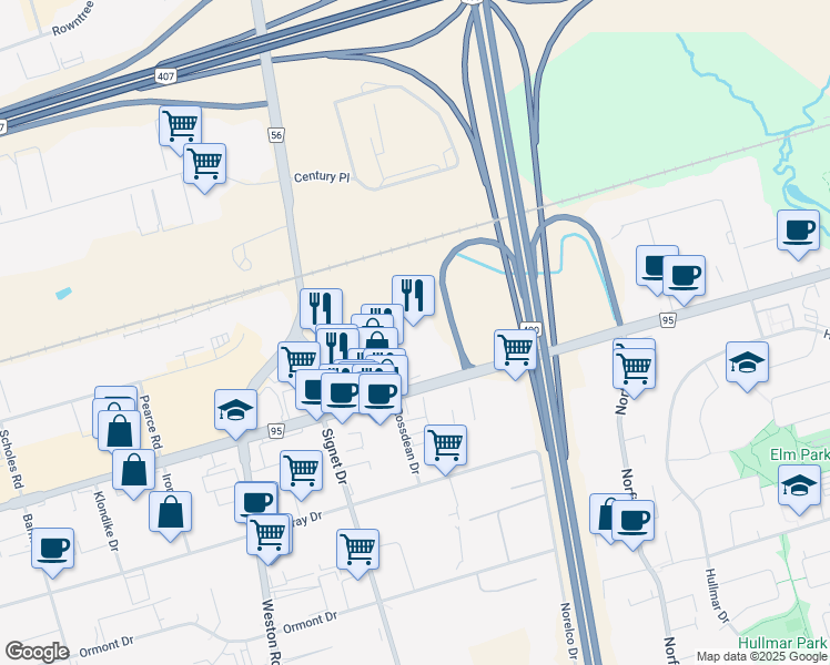 map of restaurants, bars, coffee shops, grocery stores, and more near 11 Director Court in Vaughan
