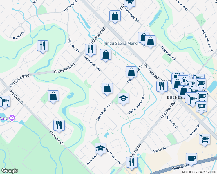 map of restaurants, bars, coffee shops, grocery stores, and more near 26 Trevino Crescent in Brampton