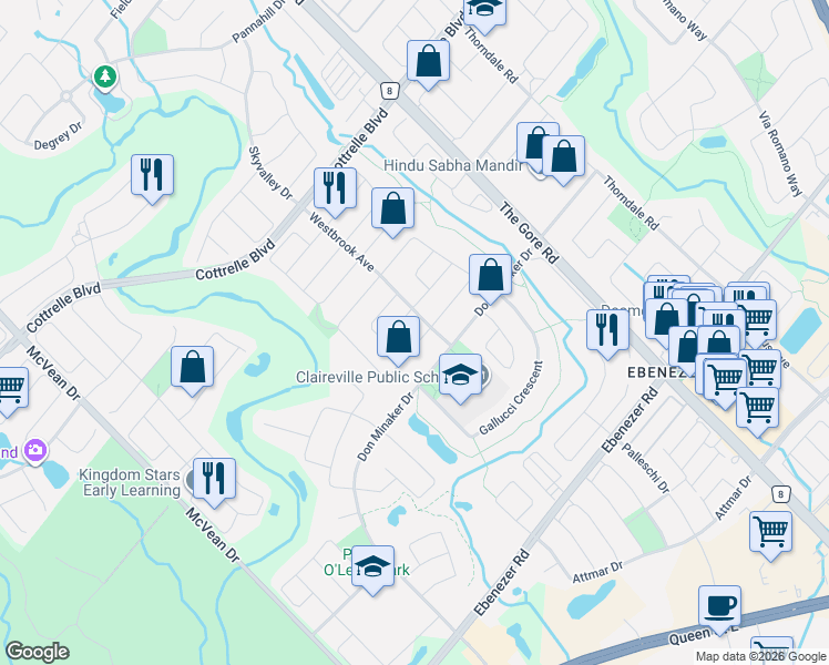 map of restaurants, bars, coffee shops, grocery stores, and more near 5 Whitehouse Crescent in Brampton