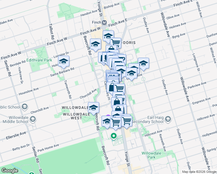 map of restaurants, bars, coffee shops, grocery stores, and more near 75 Canterbury Place in Toronto