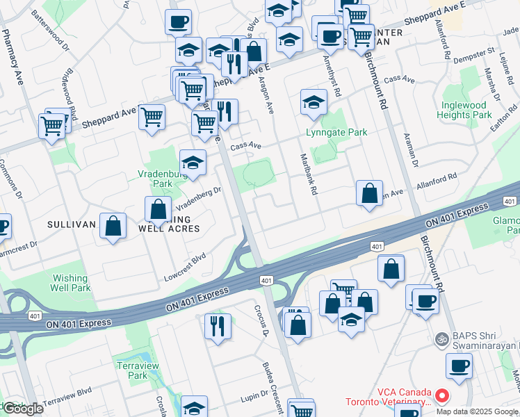 map of restaurants, bars, coffee shops, grocery stores, and more near in Toronto