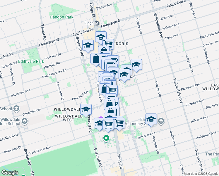 map of restaurants, bars, coffee shops, grocery stores, and more near 5315 Yonge Street in Toronto