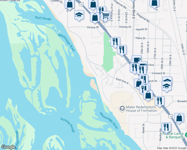 map of restaurants, bars, coffee shops, grocery stores, and more near 3358 Bayside Court in La Crosse