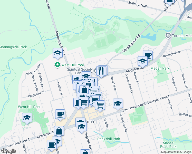 map of restaurants, bars, coffee shops, grocery stores, and more near 8 Fairwood Crescent in Toronto