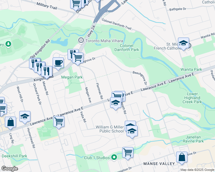 map of restaurants, bars, coffee shops, grocery stores, and more near in Toronto