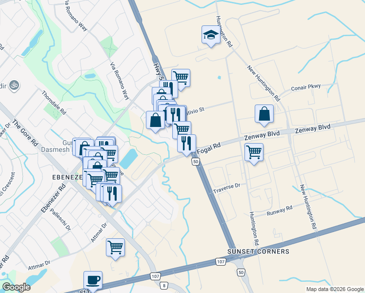 map of restaurants, bars, coffee shops, grocery stores, and more near 8910 Highway 50 in Brampton