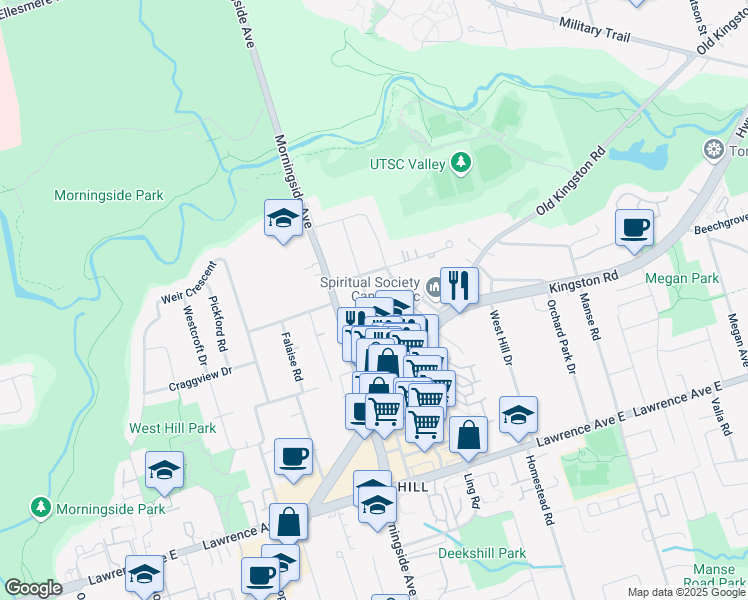 map of restaurants, bars, coffee shops, grocery stores, and more near 21 Amiens Road in Toronto