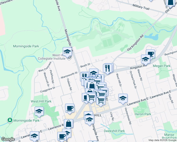 map of restaurants, bars, coffee shops, grocery stores, and more near in Toronto