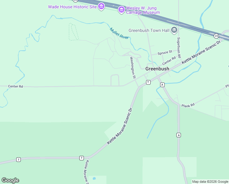 map of restaurants, bars, coffee shops, grocery stores, and more near W7883 Center Rd in Glenbeulah