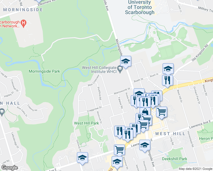 map of restaurants, bars, coffee shops, grocery stores, and more near 55 Weir Crescent in Toronto