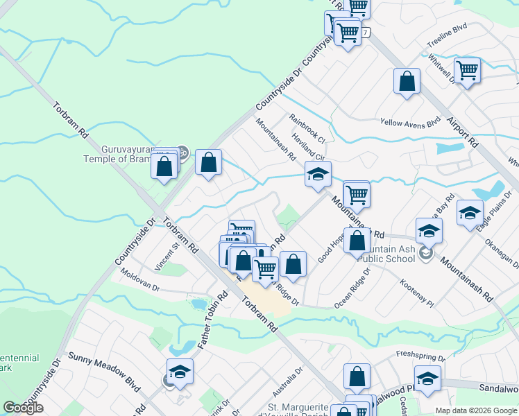 map of restaurants, bars, coffee shops, grocery stores, and more near 41 Iceberg Trail in Brampton
