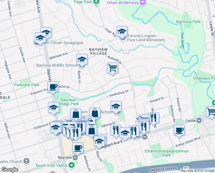 map of restaurants, bars, coffee shops, grocery stores, and more near 77 Citation Drive in Toronto