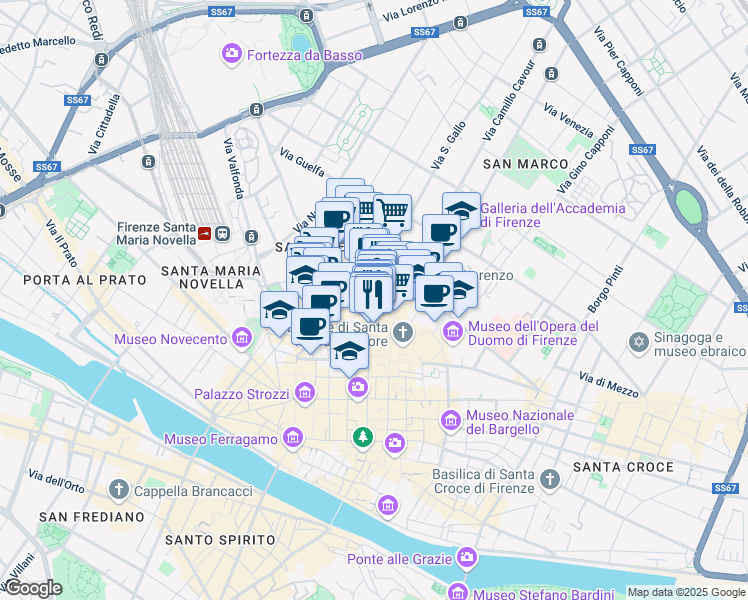 map of restaurants, bars, coffee shops, grocery stores, and more near 45-49r Borgo San Lorenzo in Firenze