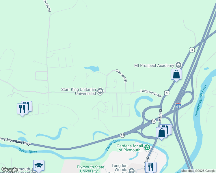 map of restaurants, bars, coffee shops, grocery stores, and more near 83 Crescent Street in Plymouth