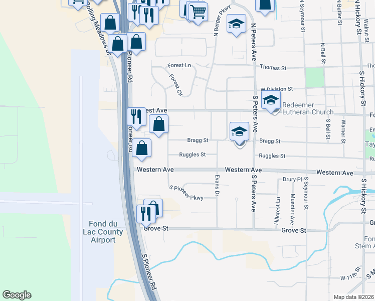 map of restaurants, bars, coffee shops, grocery stores, and more near 787 Ruggles Street in Fond du Lac