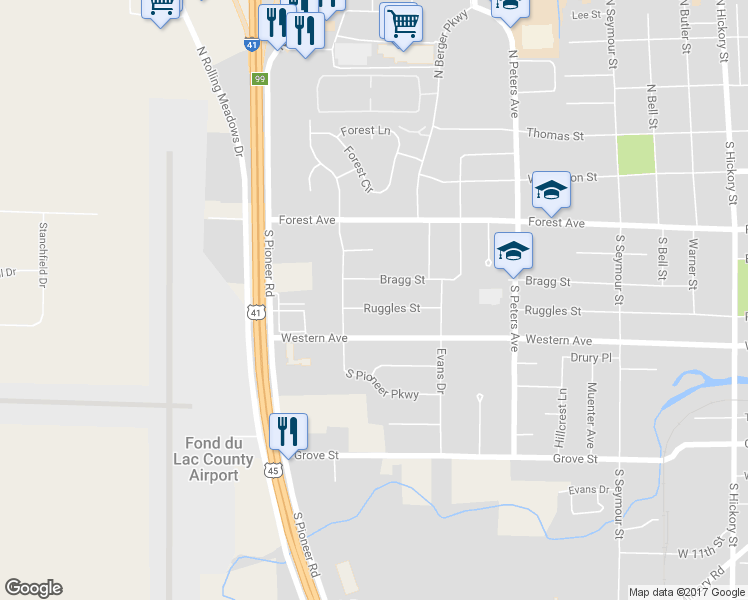 map of restaurants, bars, coffee shops, grocery stores, and more near 787 Ruggles Street in Fond du Lac