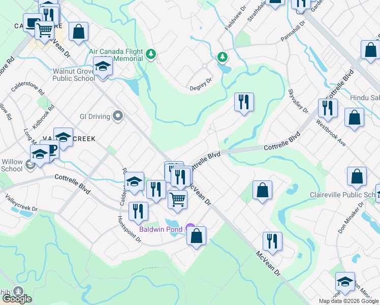 map of restaurants, bars, coffee shops, grocery stores, and more near in Brampton
