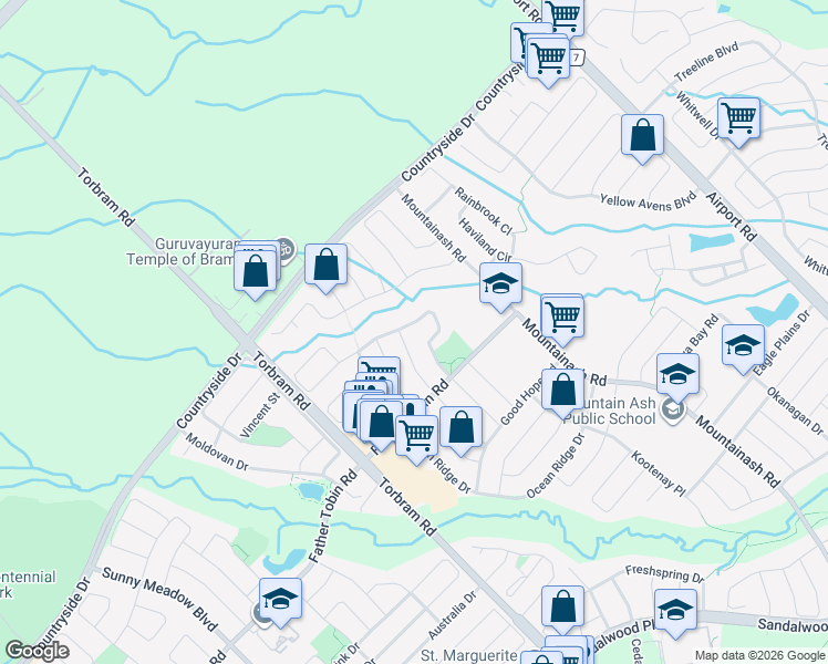 map of restaurants, bars, coffee shops, grocery stores, and more near 41 Iceberg Trail in Brampton