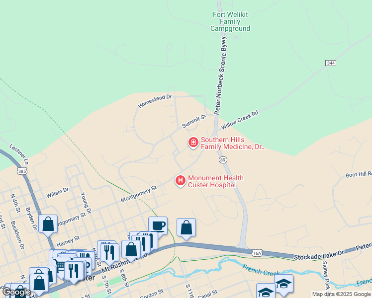 map of restaurants, bars, coffee shops, grocery stores, and more near in Crazy Horse