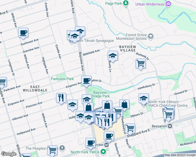 map of restaurants, bars, coffee shops, grocery stores, and more near 18 Citation Drive in Toronto