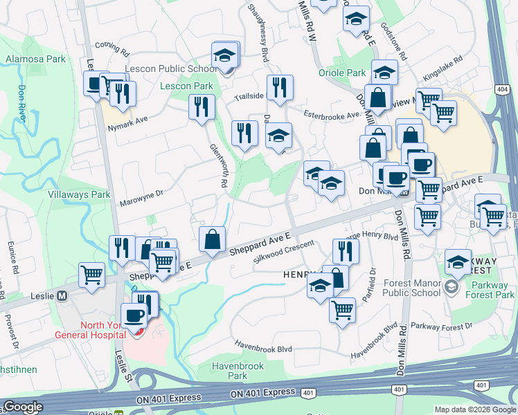 map of restaurants, bars, coffee shops, grocery stores, and more near 14 Glentworth Road in Toronto
