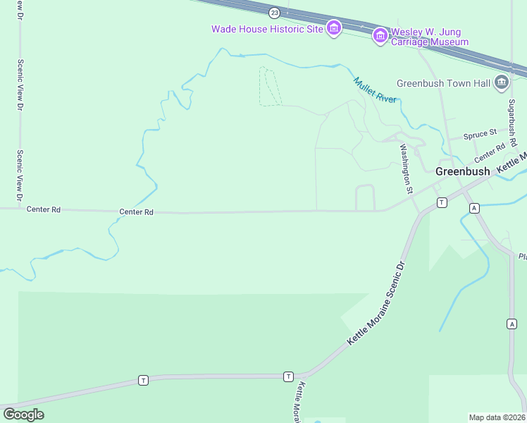 map of restaurants, bars, coffee shops, grocery stores, and more near W8001 Center Road in Glenbeulah
