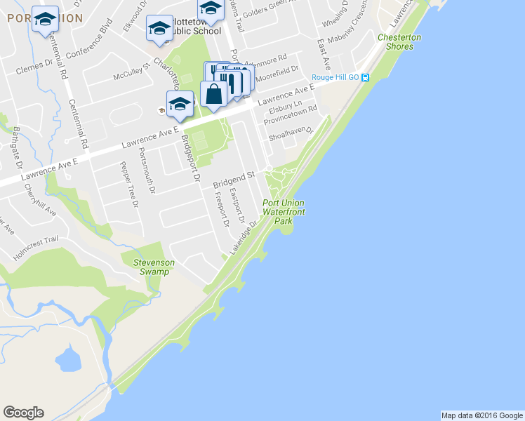 map of restaurants, bars, coffee shops, grocery stores, and more near 6 Wharfside Lane in Toronto