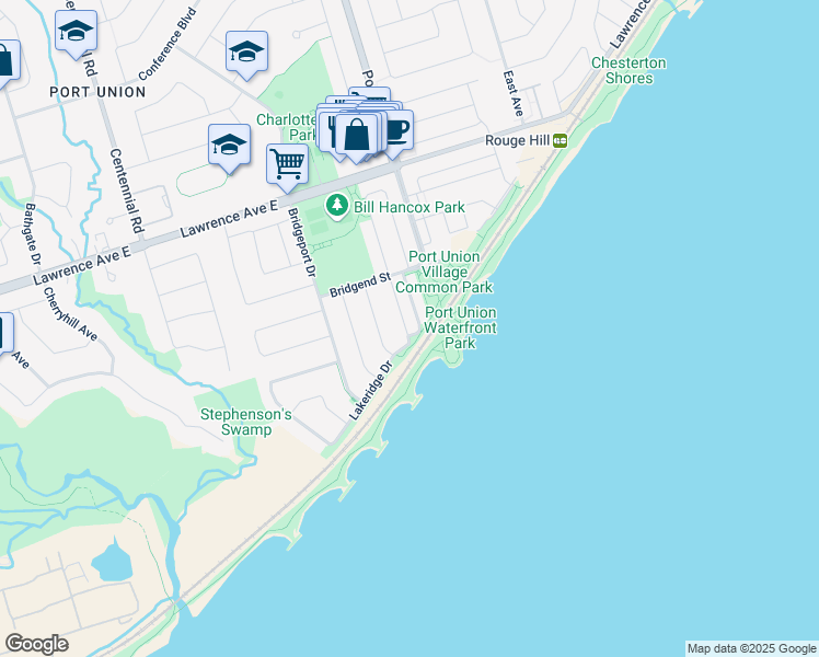 map of restaurants, bars, coffee shops, grocery stores, and more near 6 Wharfside Lane in Toronto