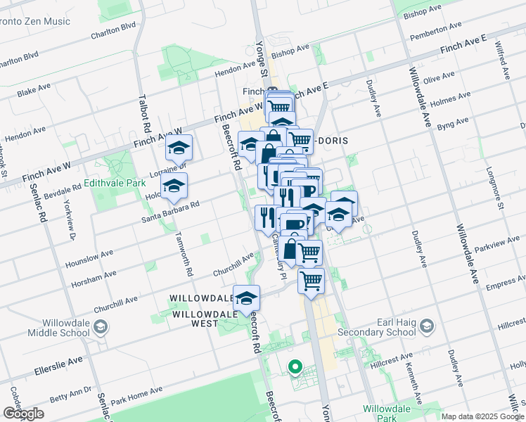 map of restaurants, bars, coffee shops, grocery stores, and more near in Toronto