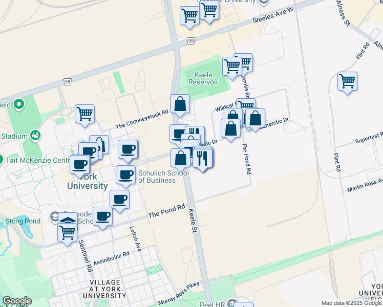 map of restaurants, bars, coffee shops, grocery stores, and more near in Toronto