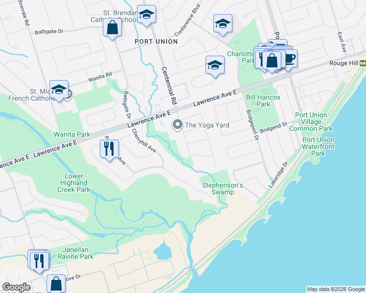 map of restaurants, bars, coffee shops, grocery stores, and more near in Toronto